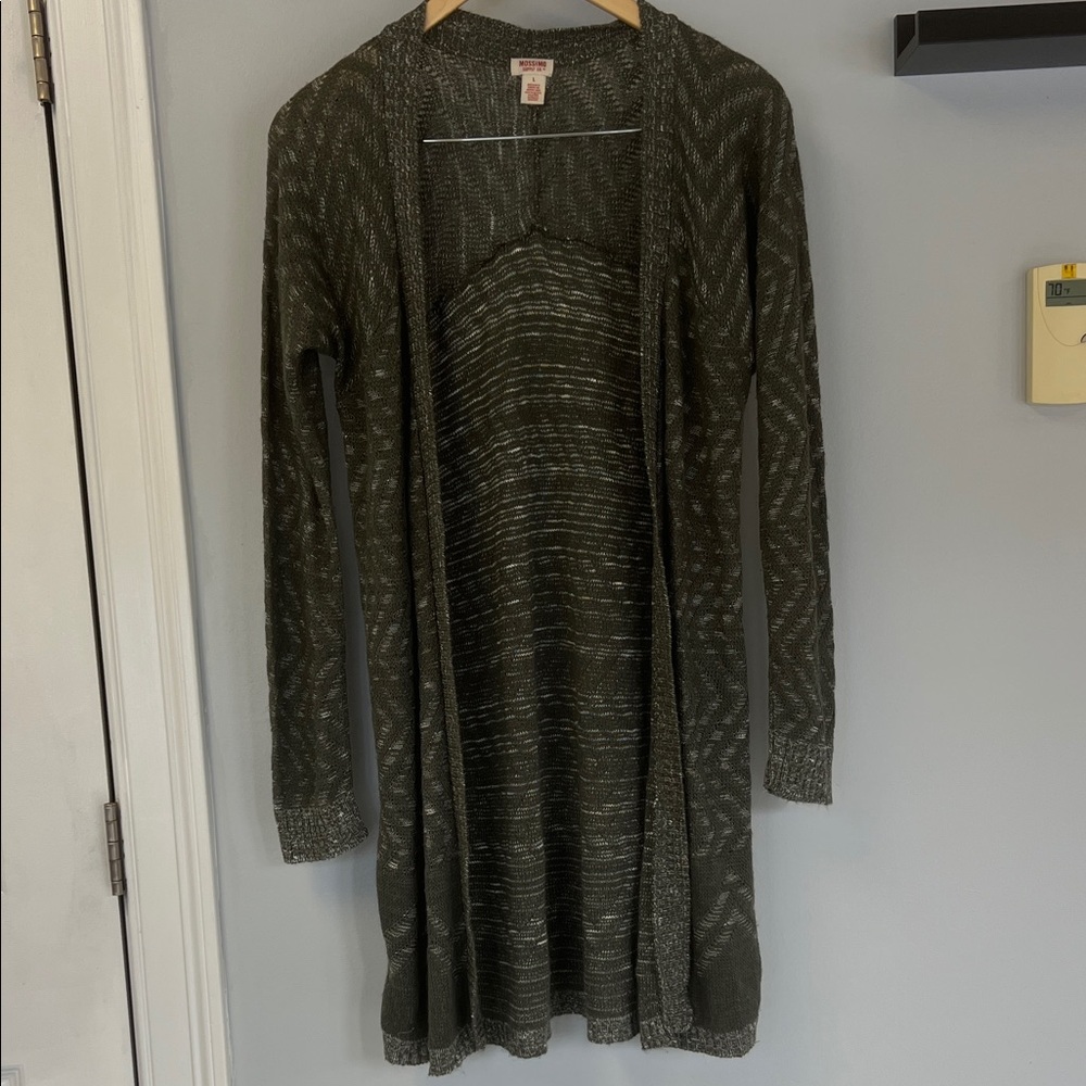 Dark Green Open Duster Long Breathable Cardigan Sz L